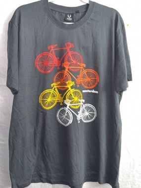Fox Black Short Sleeve Tee with Red Orange Yellow and White Bike Graphic